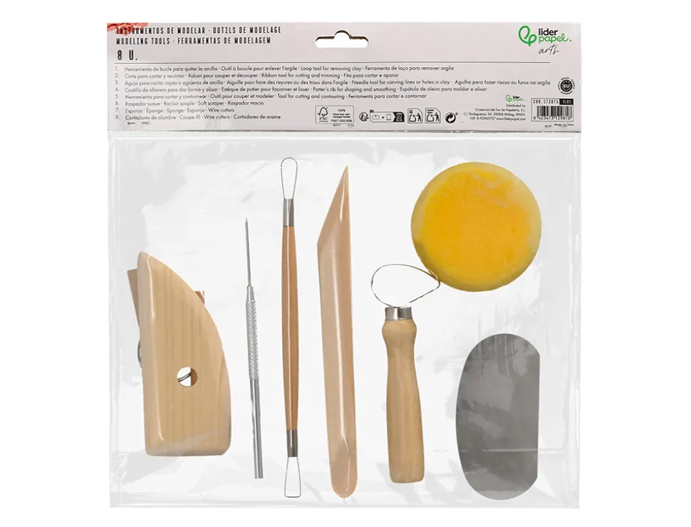 Accesoires de modelage liderpapel pack de 8 unites assortis certifie fsc