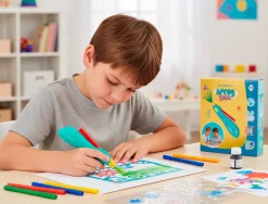 Aerographe imaginovo pour enfants rechargeable avec usb contenant 30 pochoirs et 12 marqueurs coloris assortis