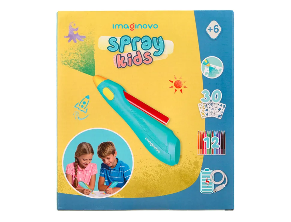 Aerographe imaginovo pour enfants rechargeable avec usb contenant 30 pochoirs et 12 marqueurs coloris assortis