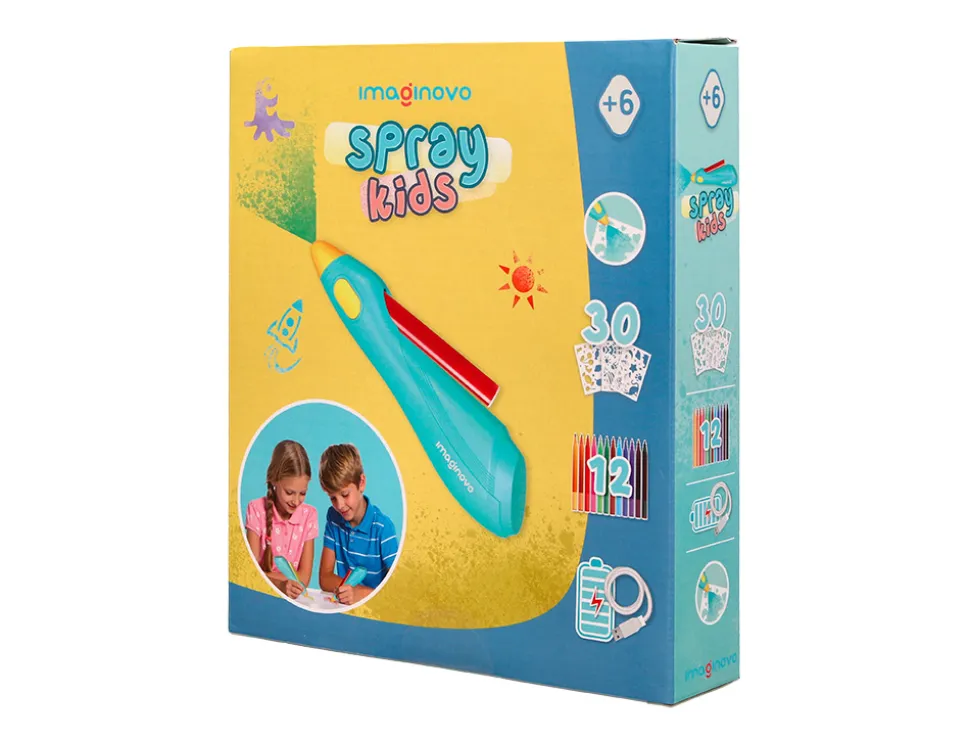 Aerographe imaginovo pour enfants rechargeable avec usb contenant 30 pochoirs et 12 marqueurs coloris assortis