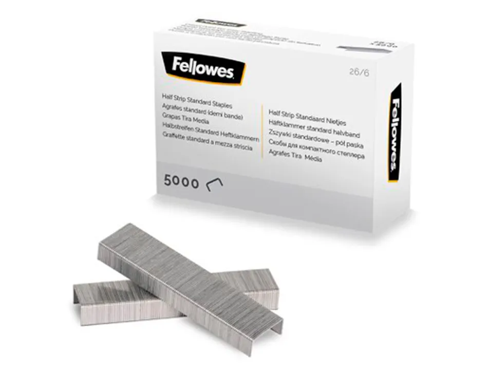 Agrafes fellowes 26/6 demi bande paquet de 5000 pieces