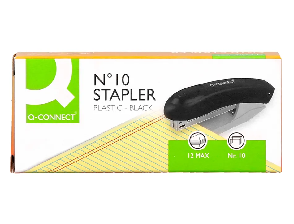 Agrafeuse bureau q-connect kf14212 plastique capacite 10 feuilles agrafes nº10 coloris noir