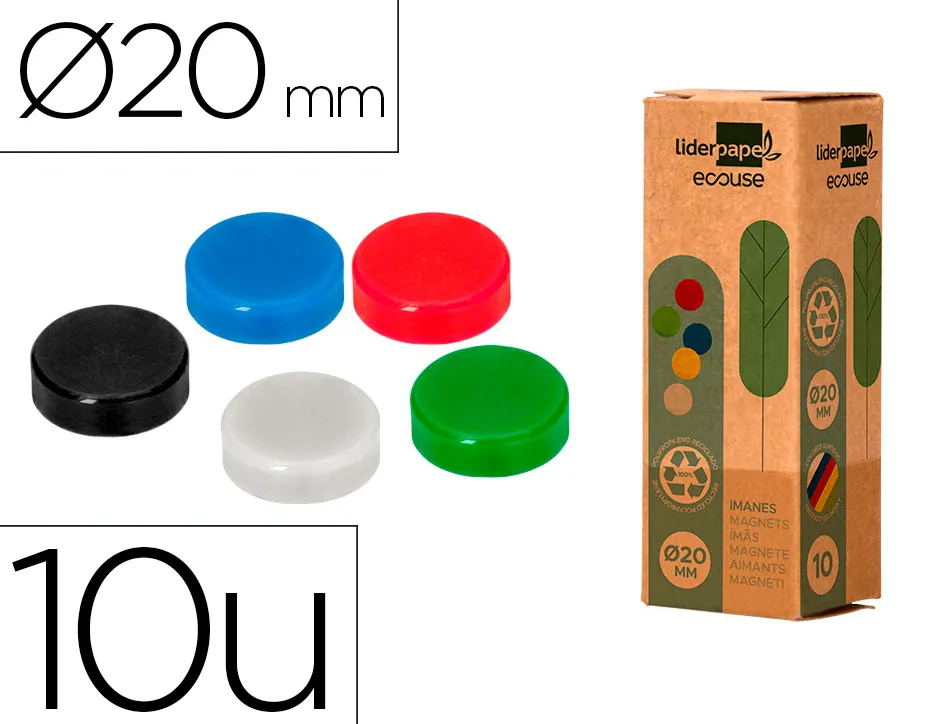 Aimant liderpapel ecouse pp 20mm pour tableaux magnetiques coloris assortis boite 10 unites