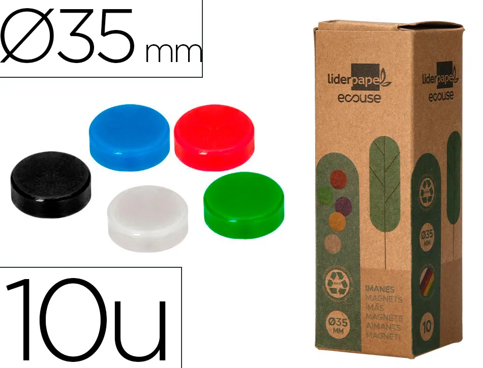 Aimant liderpapel ecouse pp 35mm pour tableaux magnetiques coloris assortis boite 10 unites