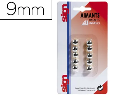 Aimant sign rond métallisé diamètre 9mm coloris argent pack 10 unités