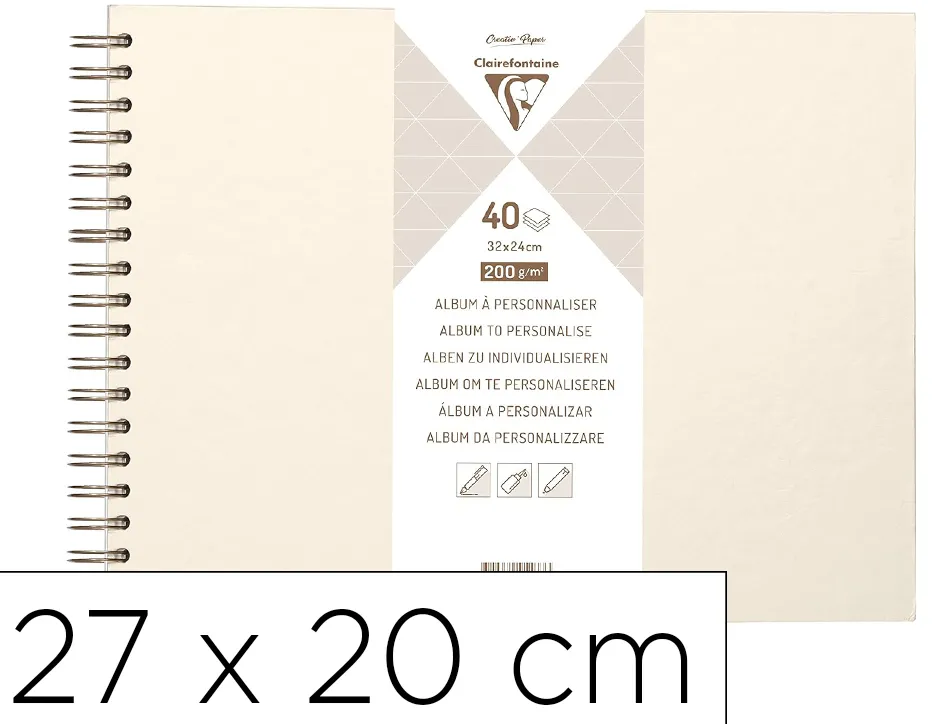 Album a personnaliser clairefontaine couverture rigide reliure integrale bronze 27x20cm 40feuilles 200g ivoire irisee