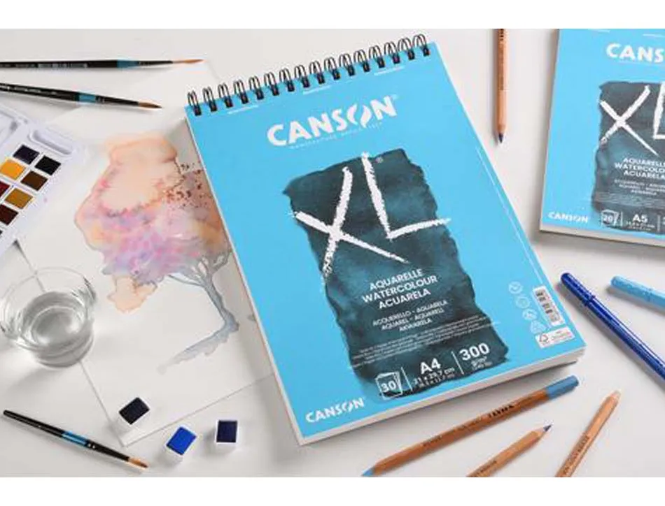 Album canson xl aquarelle a spirale papier grain fin blanc 300g a4 21x29,7cm 30f