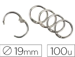 Anneau articulé q-connect pour reliure acier nickelé diamètre 19mm boîte de 100 unités