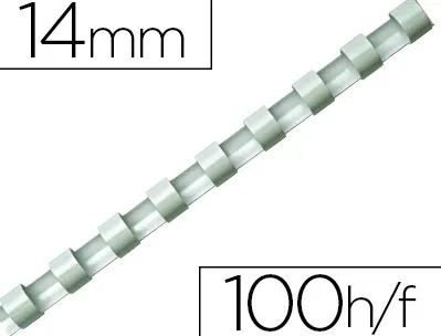 Anneau plastique à relier fellowes dos rond capacité 100f 14mm diamètre 300mm longueur coloris blanc boîte 100 unités
