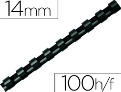 Anneau plastique à relier fellowes dos rond capacité 100f 14mm diamètre 300mm longueur coloris noir boîte 100 unités