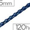 Anneau plastique à relier fellowes dos rond capacité 120f 16mm diamètre 300mm longueur coloris bleu boîte 100 unités