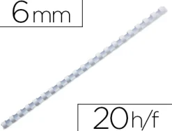 Anneau plastique à relier fellowes dos rond capacité 20f 6mm diamètre 300mm longueur coloris blanc boîte 100 unités