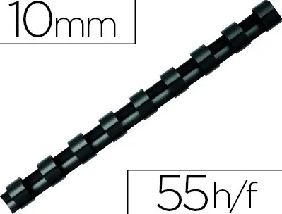 Anneau plastique à relier fellowes dos rond capacité 55f 10mm diamètre 300mm longueur coloris noir boîte 100 unités