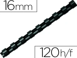 Anneau plastique à relier fellowes dos rond capacité 120f 16mm diamètre 300mm longueur coloris noir boîte 100 unités