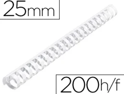 Anneau plastique à relier fellowes dos rond capacité 200f 25mm diamètre 300mm longueur coloris blanc boîte 50 unités