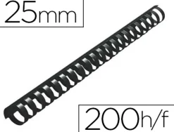 Anneau plastique à relier fellowes dos rond capacité 200f 25mm diamètre 300mm longueur coloris noir boîte 50 unités
