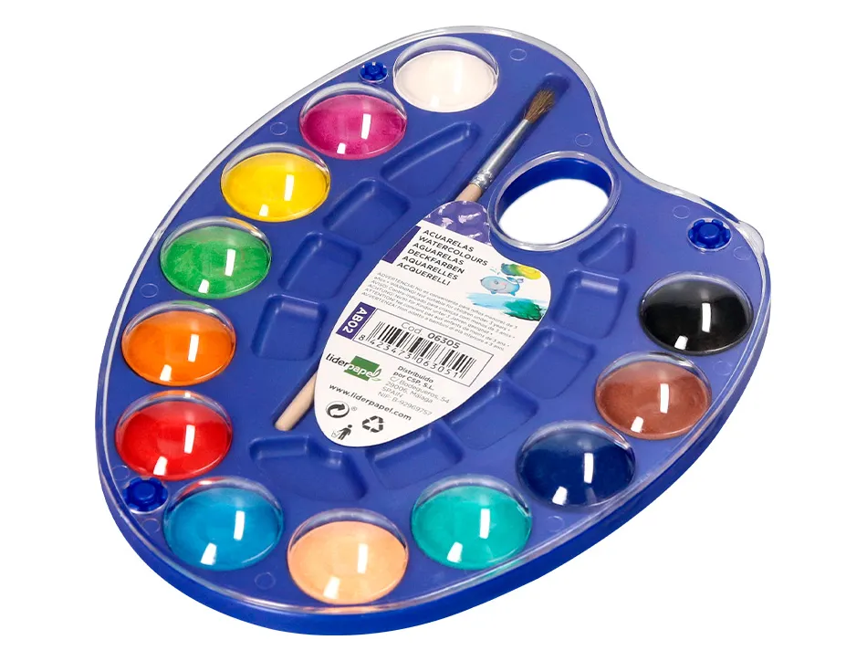 Aquarelle liderpapel avec palette et pinceau inclus 12 coloris assortis