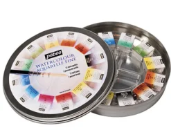 Aquarelle pébéo 1 pinceau aquarelle boîte en métal ronde 12 demi-godets