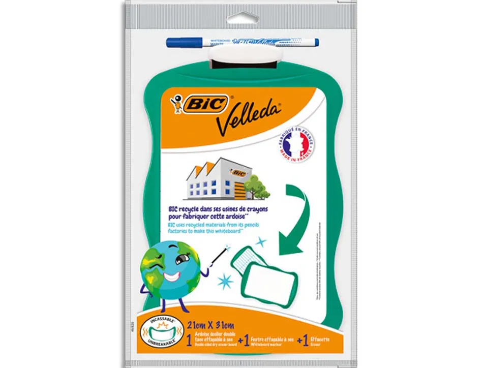 Ardoise bic velleda double face 21x31 1 feutre fin1721 bleu 1 effacette