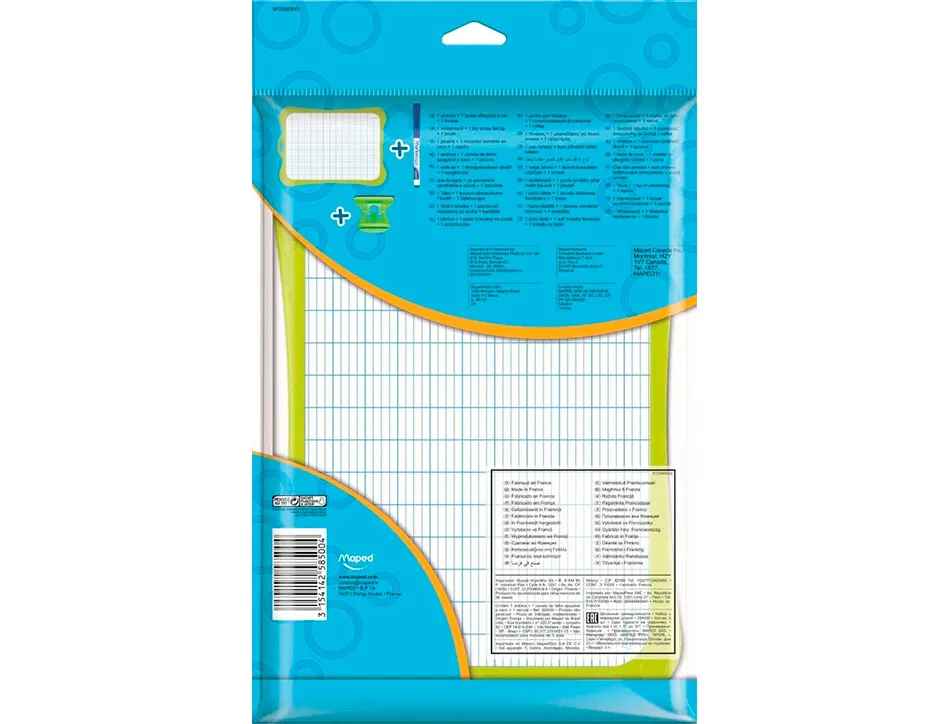 Ardoise blanche maped 1 face uni et 1 face seyes 1 feutre 1 brosse 1 sachet brochable