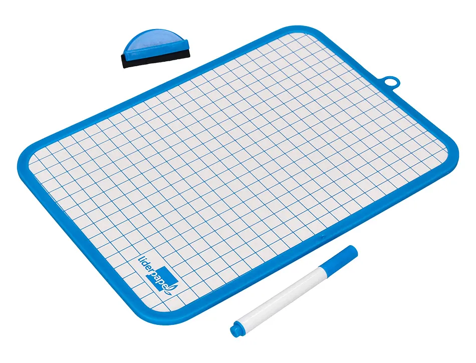 Ardoise scolaire liderpapel 18x26cm double face unie et quadrillee avec feutre et effacette magnetique coloris