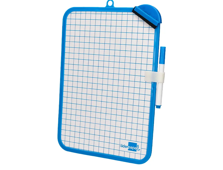 Ardoise scolaire liderpapel 18x26cm double face unie et quadrillee avec feutre et effacette magnetique coloris