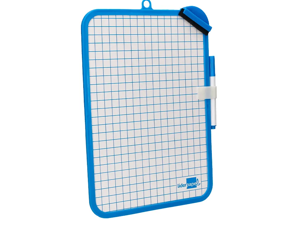 Ardoise scolaire liderpapel 18x26cm double face unie et quadrillee avec feutre et effacette magnetique coloris