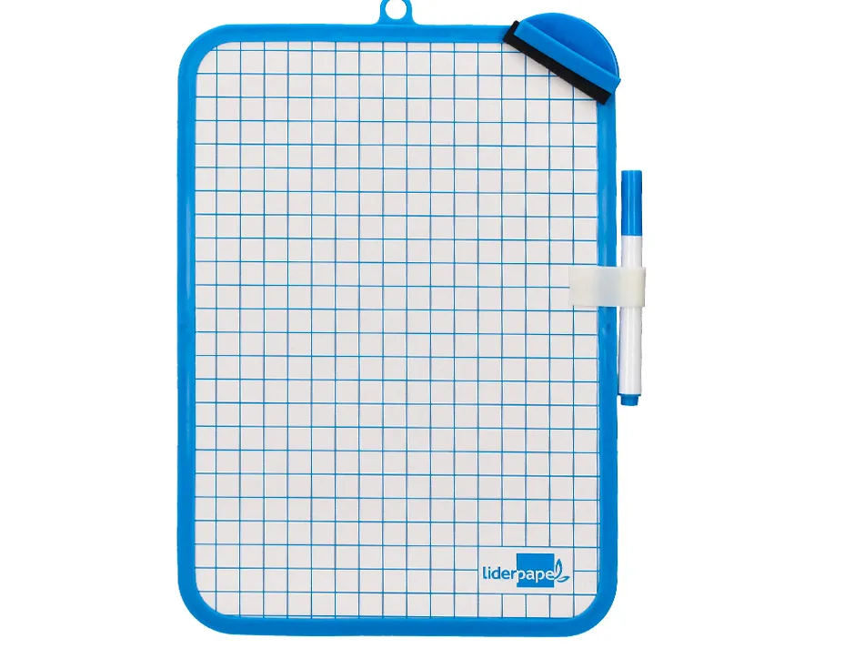 Ardoise scolaire liderpapel 18x26cm double face unie et quadrillee avec feutre et effacette magnetique coloris