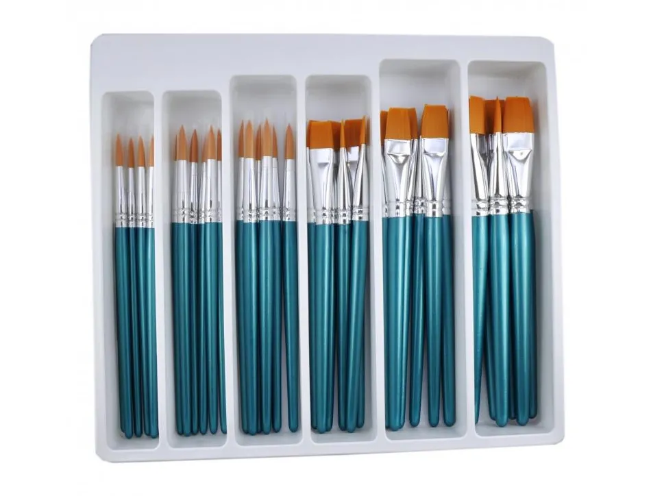 Assortiment pinceaux differentes tailles 1 bac de rangement lot de 36 pieces assorties