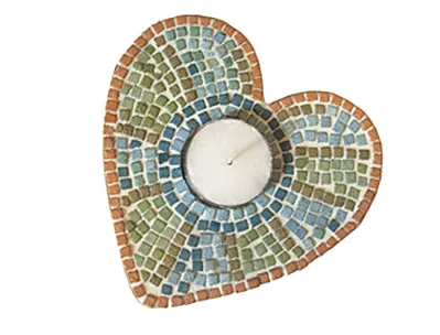 Atelier mosaïque culture club bougeoirs forme coeur 1 kit
