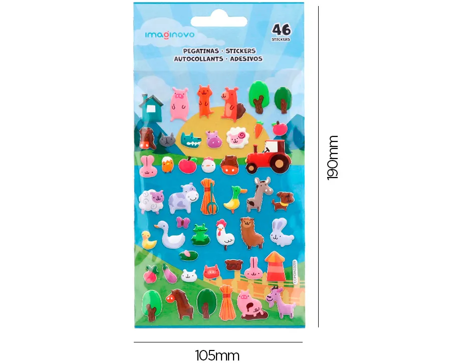 Autocollants imaginovo cute animaux ferme en relief 190x105 mm sous blister