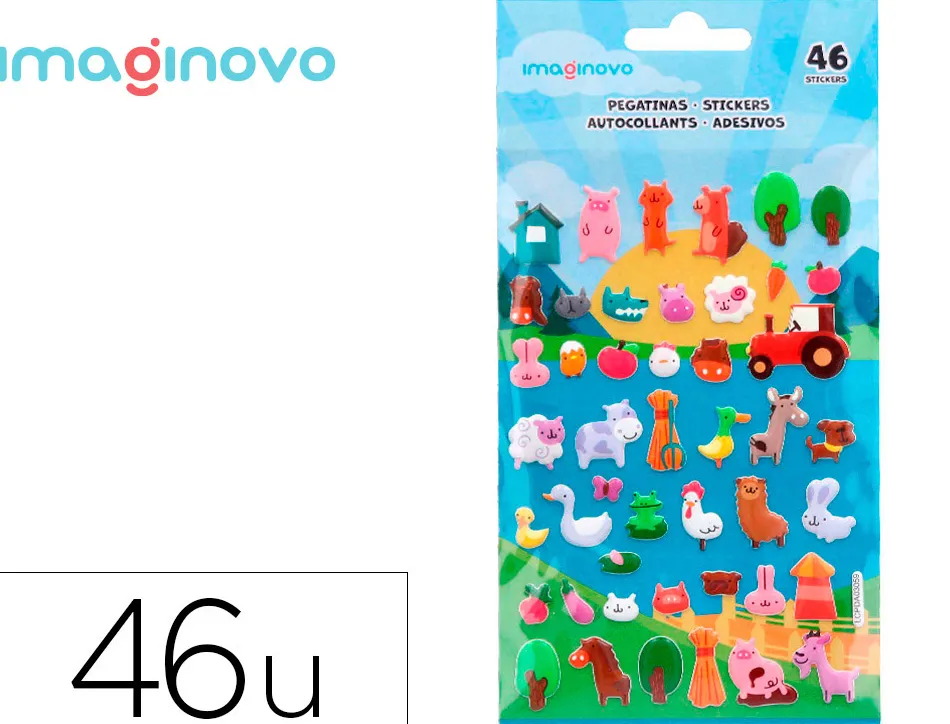 Autocollants imaginovo cute animaux ferme en relief 190x105 mm sous blister