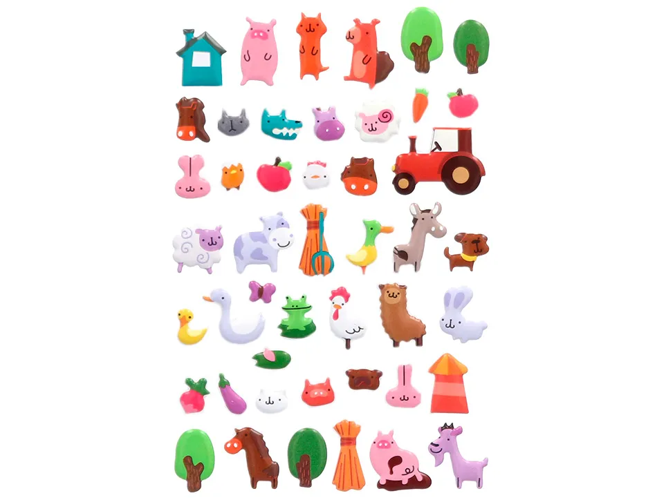 Autocollants imaginovo cute animaux ferme en relief 190x105 mm sous blister