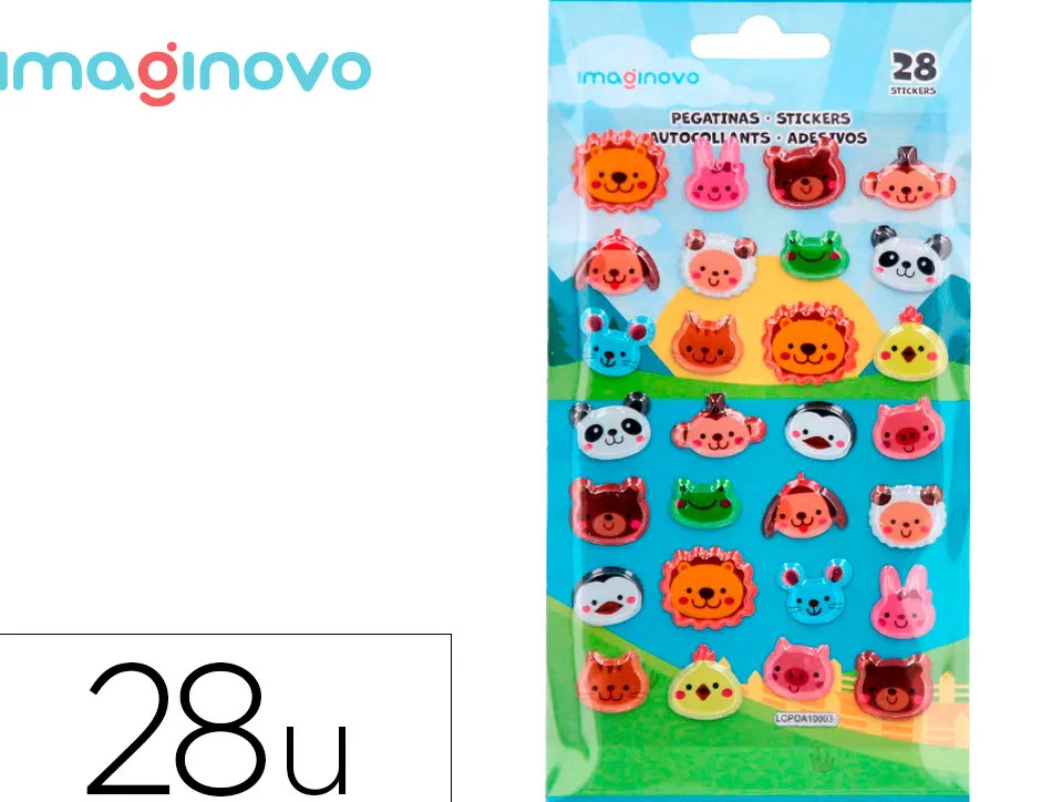 Autocollants imaginovo cute animaux sauvages visages en relief 190x105 mm sous blister