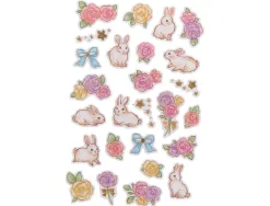 Autocollants imaginovo fleurs et lapins en papier 190x104 mm sous blister