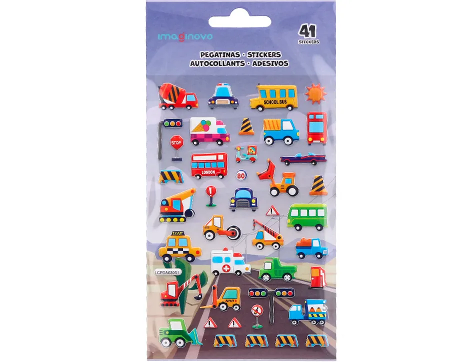 Autocollants imaginovo kids voitures en relif 190x105 mm sous blister