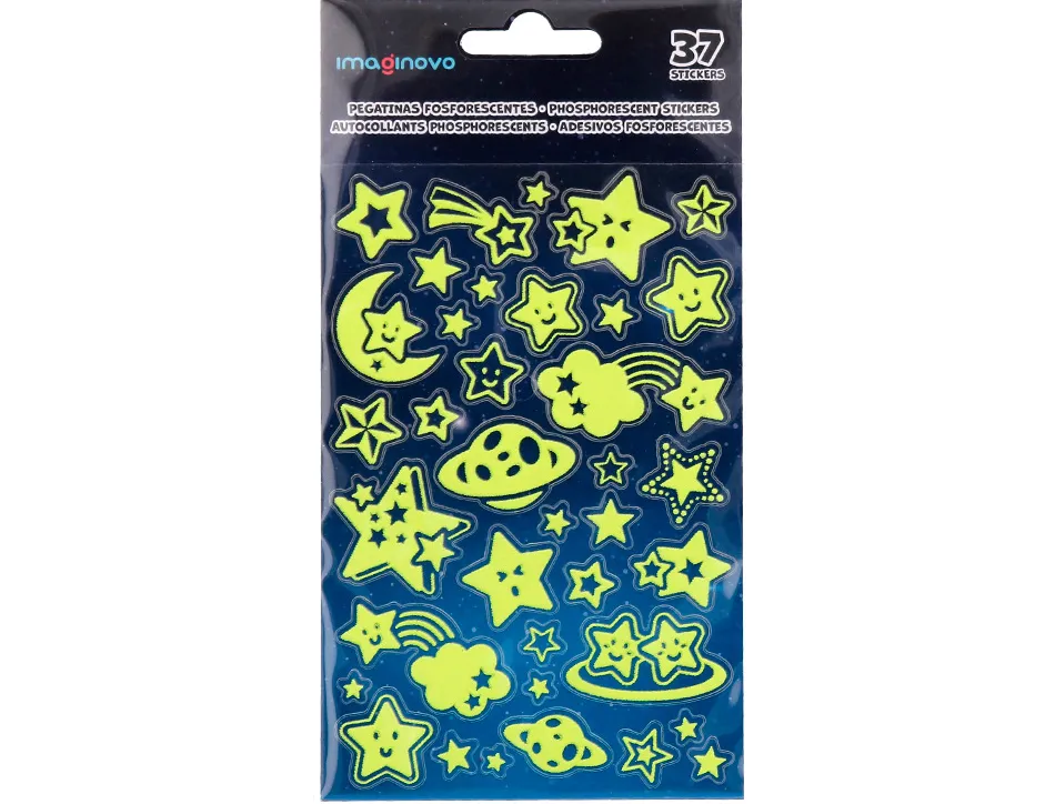Autocollants imaginovo lumineux etoiles en relif 190x105 mm sous blister