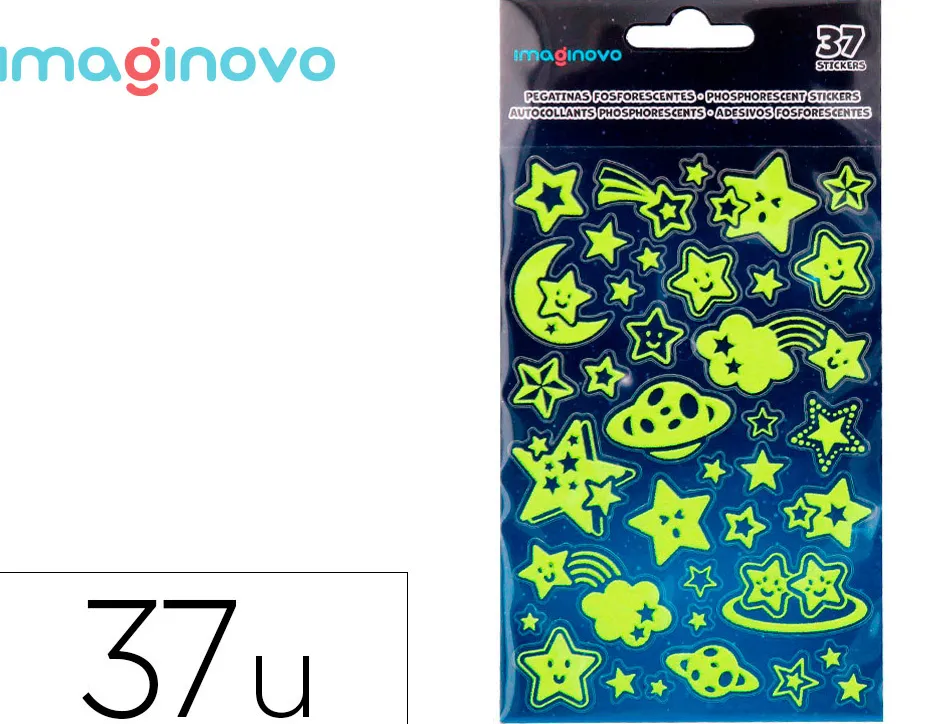 Autocollants imaginovo lumineux etoiles en relif 190x105 mm sous blister