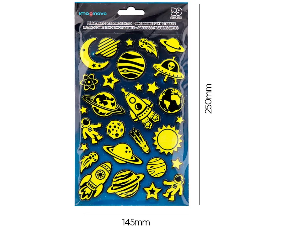 Autocollants imaginovo lumineux planetes en relif 190x105 mm sous blister