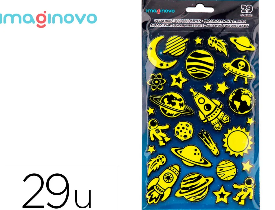 Autocollants imaginovo lumineux planetes en relif 190x105 mm sous blister
