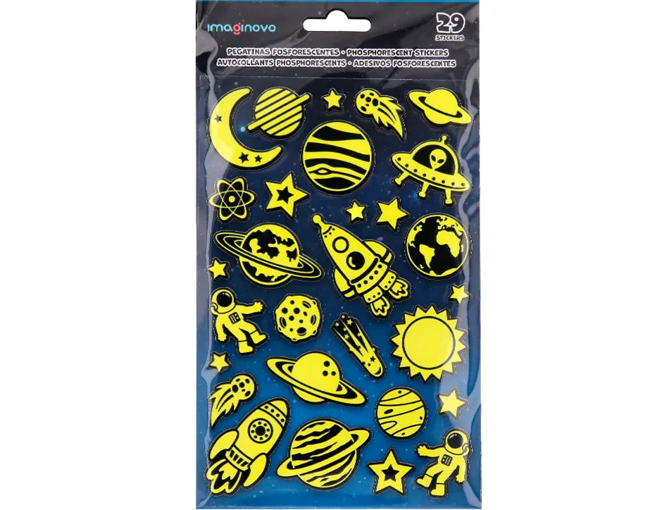 Autocollants imaginovo lumineux planetes en relif 190x105 mm sous blister