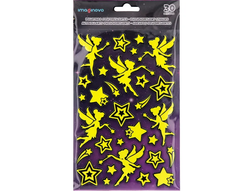 Autocollants imaginovo lumineux fees en relif 190x105 mm sous blister