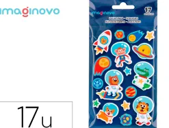 Autocollants imaginovo lumineux astronautes en relif 250x145 mm sous blister