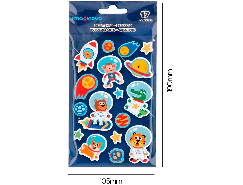 Autocollants imaginovo lumineux astronautes en relif 250x145 mm sous blister