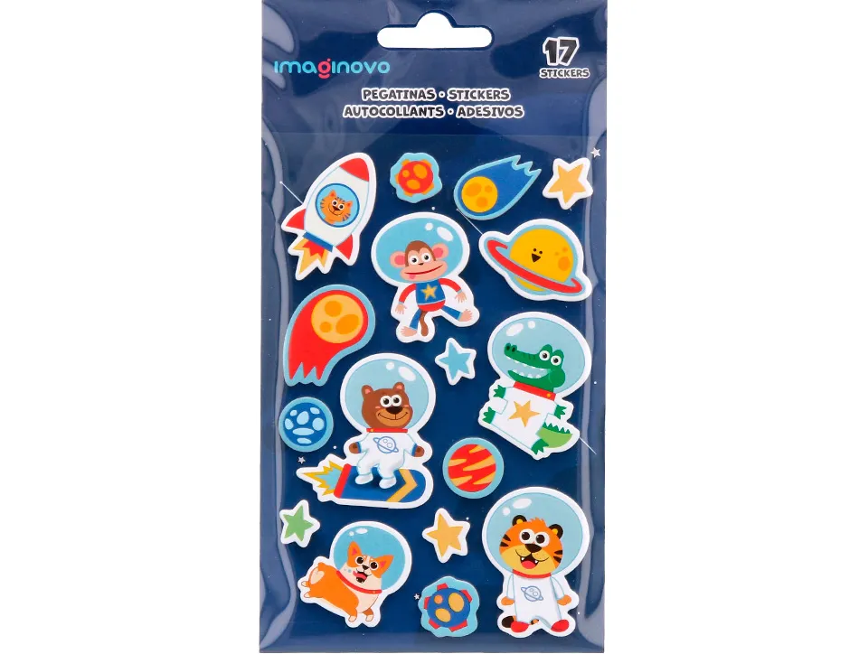 Autocollants imaginovo lumineux astronautes en relif 250x145 mm sous blister