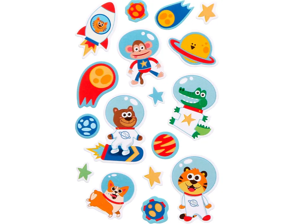 Autocollants imaginovo lumineux astronautes en relif 250x145 mm sous blister