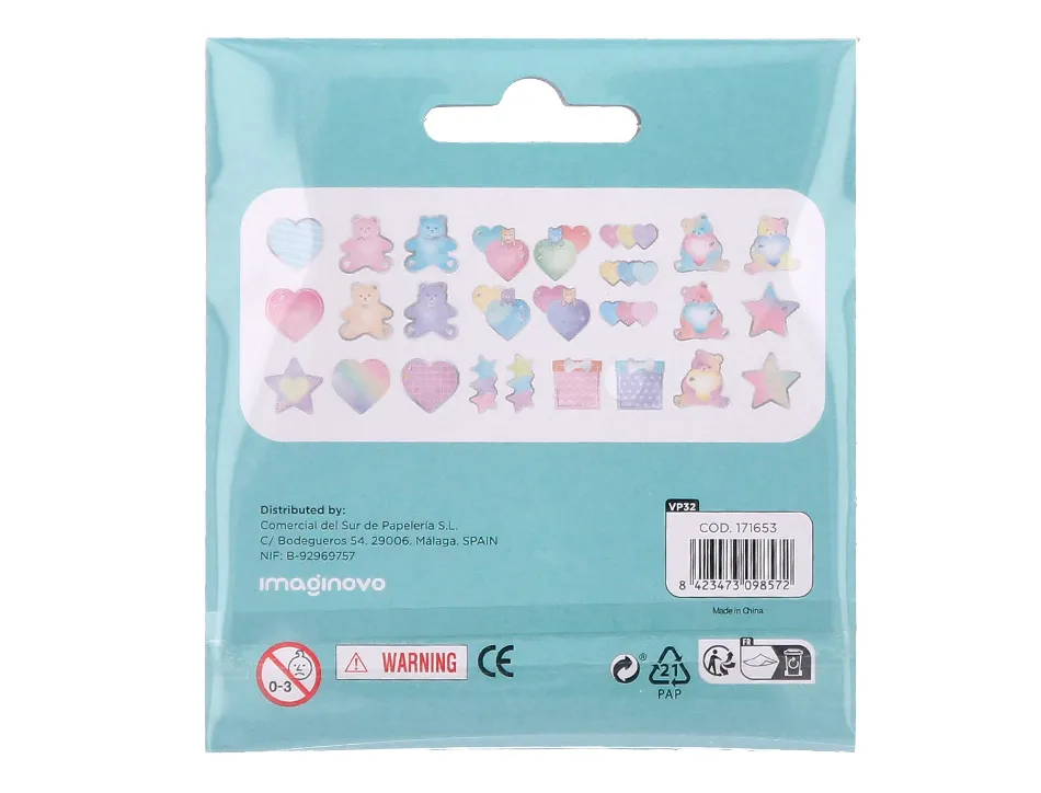 Autocollants imaginovo notes adhesives papier forme ours et coeur 110x105 mm sous blister