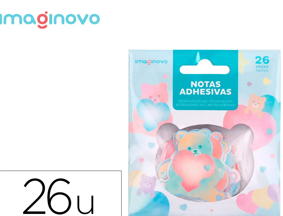 Autocollants imaginovo notes adhesives papier forme ours et coeur 110x105 mm sous blister