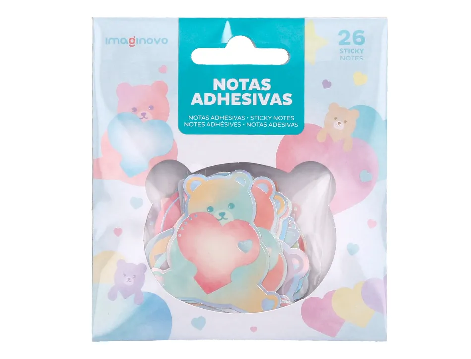 Autocollants imaginovo notes adhesives papier forme ours et coeur 110x105 mm sous blister