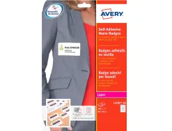 Badge adhesif avery soie d'acetate sans pvc predecoupe impression laser 80x50mm coloris blanc pochette 200
